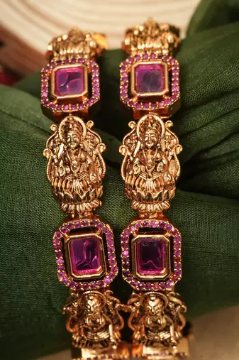 Studded jewellery Set of 2 Bangles with Laxmi Motif