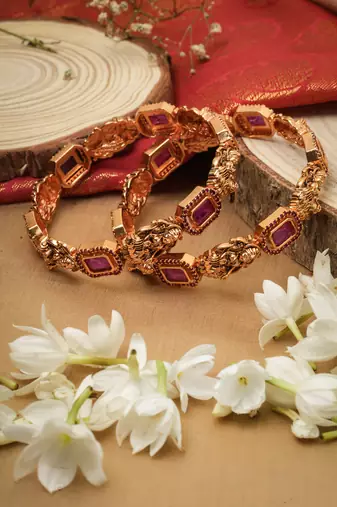 Studded jewellery Set of 2 Bangles with Laxmi Motif