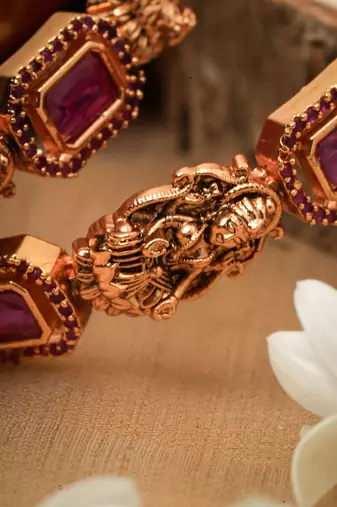 Studded jewellery Set of 2 Bangles with Laxmi Motif