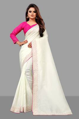 White hand woven pure kanchipuram silk saree with blouse 1
