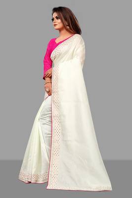 White hand woven pure kanchipuram silk saree with blouse 3