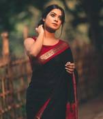 Black wel with red border designer cotton silk milk women fashion trending saree with blouse peace