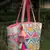 kooky natural & multi boho geometric embellished handloom cotton jacquard tote bag