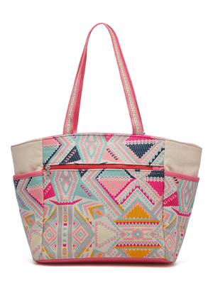kooky natural & multi boho geometric embellished handloom cotton jacquard tote bag 4