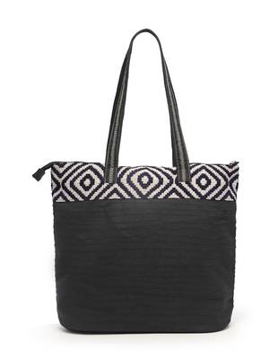 kooky black & white boho jacquard handloom cotton canvas tote bag 5