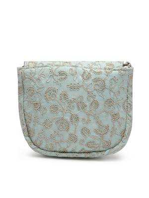 lush mint green  floral embroidered faux silk sling bag 4