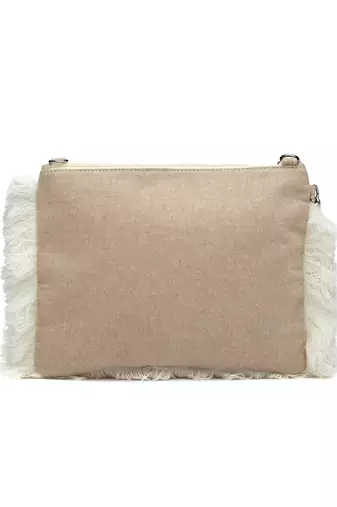 kooky beige & white boho quirky embroidered cotton sling bag