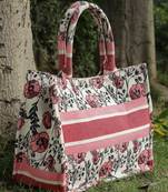 jungle off white, coral & multi floral jacquard cotton handheld bag