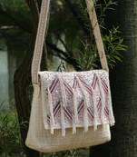 kooky ntural & pink boho chevron embellished handloom cotton canvas sling bag