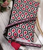 Anekaant kooky fuchsia & black boho honeycomb embellished cotton jacquard sling bag