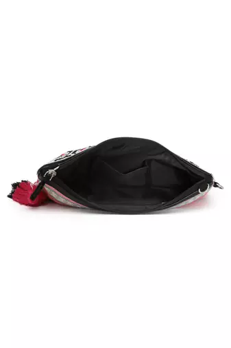 Anekaant kooky fuchsia & black boho honeycomb embellished cotton jacquard sling bag