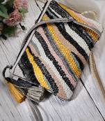 jungle black & multi boho animal embellished handloom cotton canvas sling bag