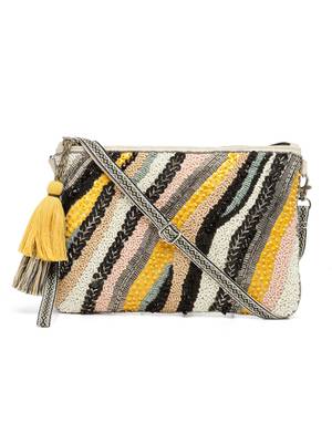 jungle black & multi boho animal embellished handloom cotton canvas sling bag 3