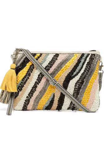 jungle black & multi boho animal embellished handloom cotton canvas sling bag