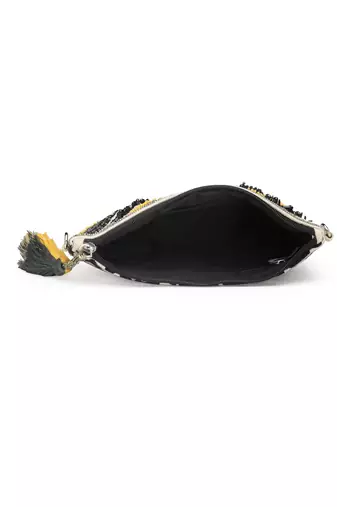 jungle black & multi boho animal embellished handloom cotton canvas sling bag