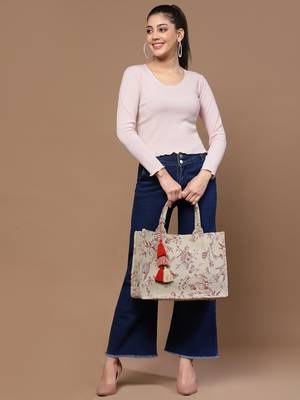 jungle natural & wine toile jacquard cotton handheld bag 2
