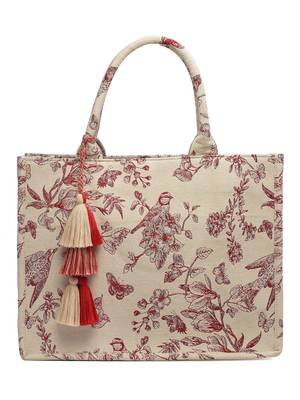 jungle natural & wine toile jacquard cotton handheld bag 3