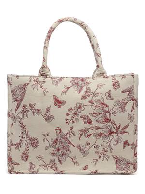 jungle natural & wine toile jacquard cotton handheld bag 4