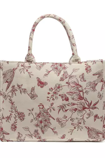 jungle natural & wine toile jacquard cotton handheld bag