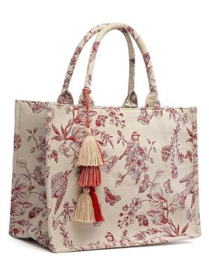 jungle natural & wine toile jacquard cotton handheld bag 5