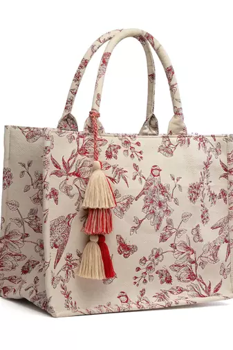jungle natural & wine toile jacquard cotton handheld bag