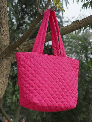 uno fuchsia harlequin quilted polyester tote bag 1