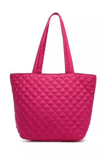 uno fuchsia harlequin quilted polyester tote bag