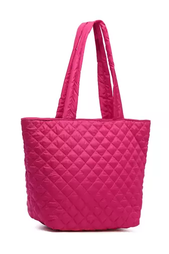 uno fuchsia harlequin quilted polyester tote bag