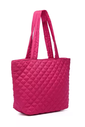 uno fuchsia harlequin quilted polyester tote bag
