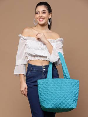 uno turquoise harlequin quilted polyester tote bag 2