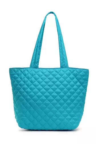uno turquoise harlequin quilted polyester tote bag
