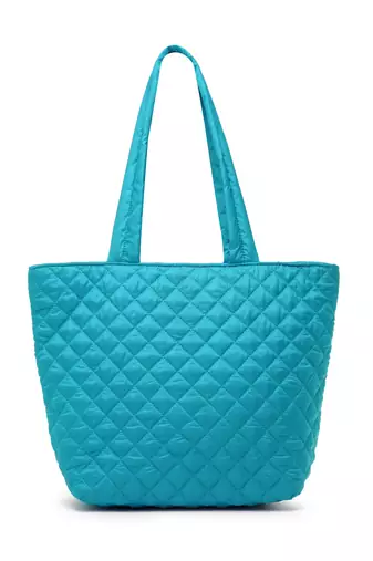 uno turquoise harlequin quilted polyester tote bag