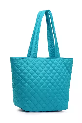 uno turquoise harlequin quilted polyester tote bag