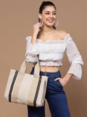sisal cream & black solid cotton jute & leather handheld bag 2