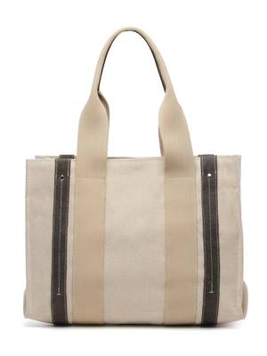 sisal cream & black solid cotton jute & leather handheld bag 4