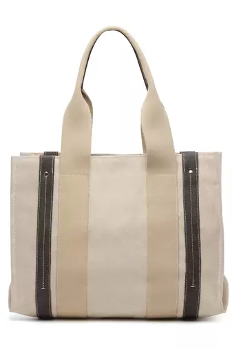 sisal cream & black solid cotton jute & leather handheld bag