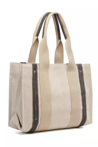 sisal cream & black solid cotton jute & leather handheld bag