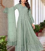Sage green heavy faux georgette heavy thread embroidery with sequince work salwar kameez