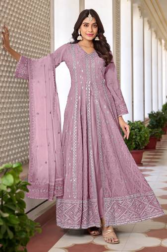 Pink heavy faux georgette heavy thread embroidery with sequince work salwar kameez