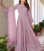 Pink heavy faux georgette heavy thread embroidery with sequince work salwar kameez