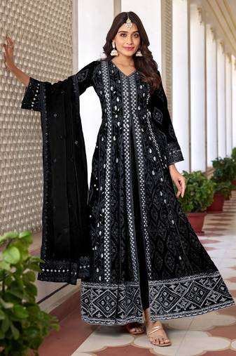 Black heavy faux georgette heavy thread embroidery with sequince work salwar kameez