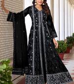 Black heavy faux georgette heavy thread embroidery with sequince work salwar kameez