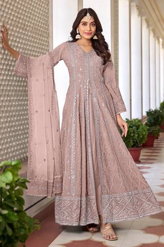 Light rose heavy faux georgette heavy thread embroidery with sequince work salwar kameez