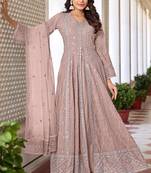 Light rose heavy faux georgette heavy thread embroidery with sequince work salwar kameez