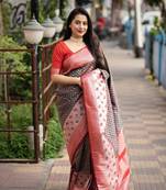 Brown soft silk saree with unstitched blouse piece