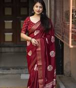 Red soft cotton crape silk saree with unstitched blouse piece