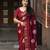 Red soft cotton crape silk saree with unstitched blouse piece