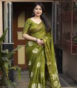 Green soft cotton crape silk saree with unstitched blouse piece