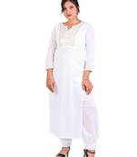 Timeless ivory charm - rachyati's straight salwar suit with minimal golden zari-lace (stitched, ready to wear, 2-piece)