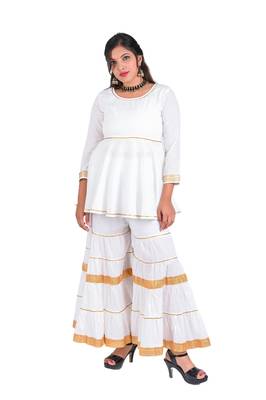 Rachyati short sharara serenity - ivory charm with minimal golden zari-lace (stitched & styled, 2-piece set) 1